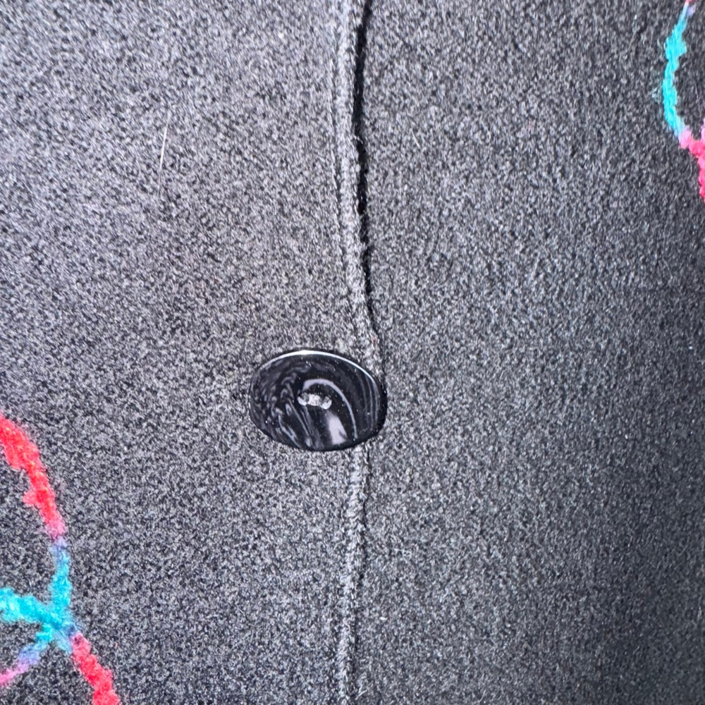 Women's Coldwater Creek Black 100% Wool Buttoned Sweater Abstract Size Medium - Picture 4 of 10